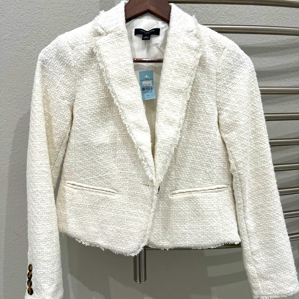 NWT Ann Taylor White Tweed Jacket 00P